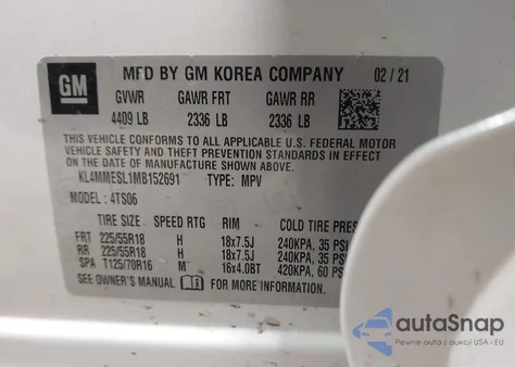 2021 Buick Encore Gx Awd Select из США, поврежденный, VIN KL4MMESL1MB152691